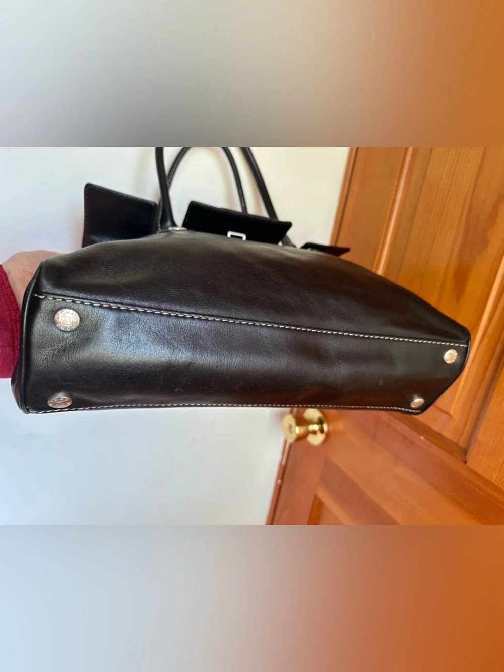 Michael Kors black soft calf leather Hudson satchel with white stitching